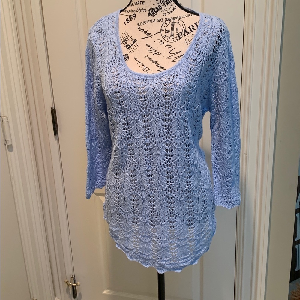 Jeanne Pierre Chambray Blue Knit Top. New with tags. Size L